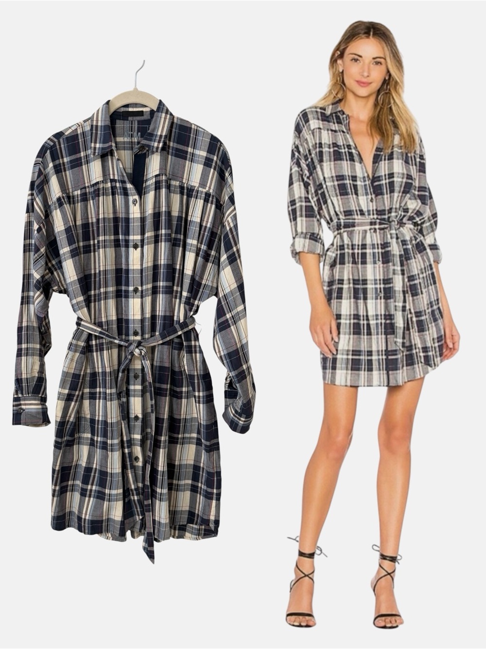 ATM Plaid Shirt Dress Women’s XS Blue Mini Belted Preppy Academia Cotton